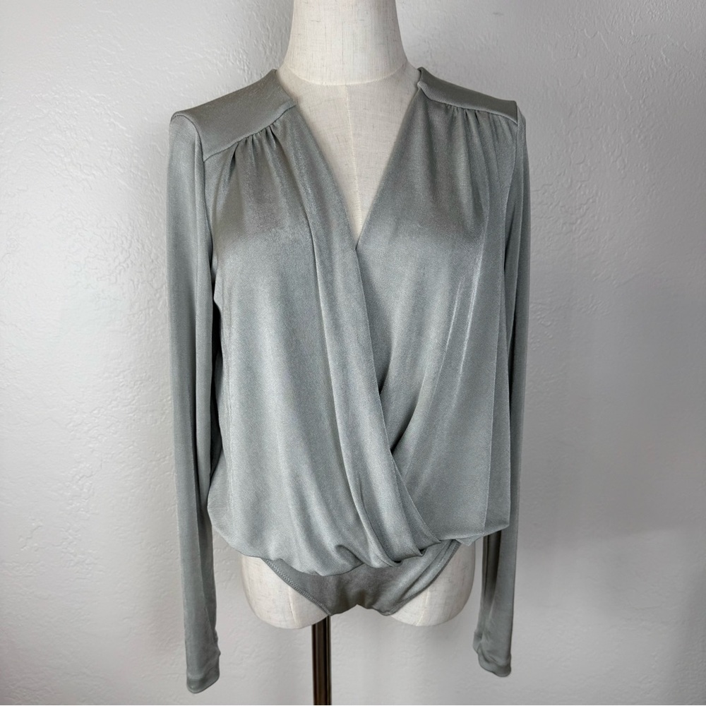 Free People Intimately Turnt Long Sleeve Wrap Bodysuit Sage Green L - Picture 1 of 9